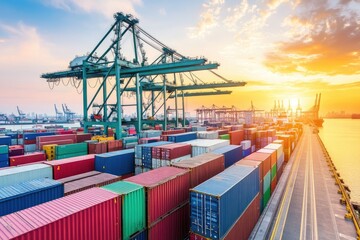 Colorful Shipping Containers Stacked in an Industrial Storage