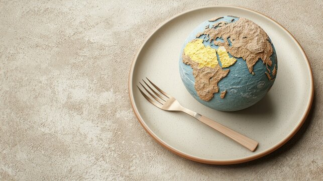 Earth Globe on Plate with Fork and Knife World Food Day Concept
