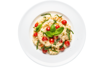 caprese risotto with cherry tomatoes on transparent background 