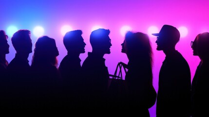 Silhouettes of People in Neon Lights   Nightlife  Urban  Fashion  Party  City  Crowd