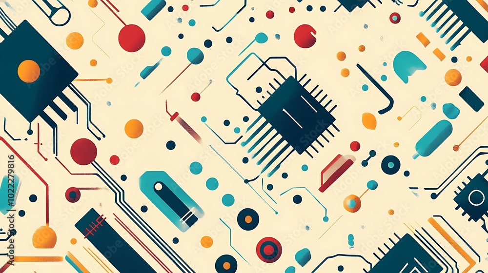 Poster abstract geometric pattern with circuit board elements