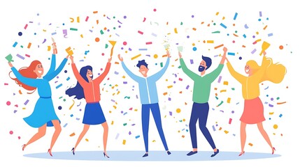 Happy Group of People Celebrating with Confetti