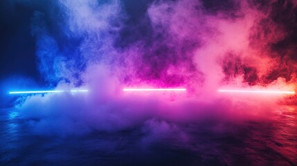 Vibrant Neon Glow in Misty Atmosphere