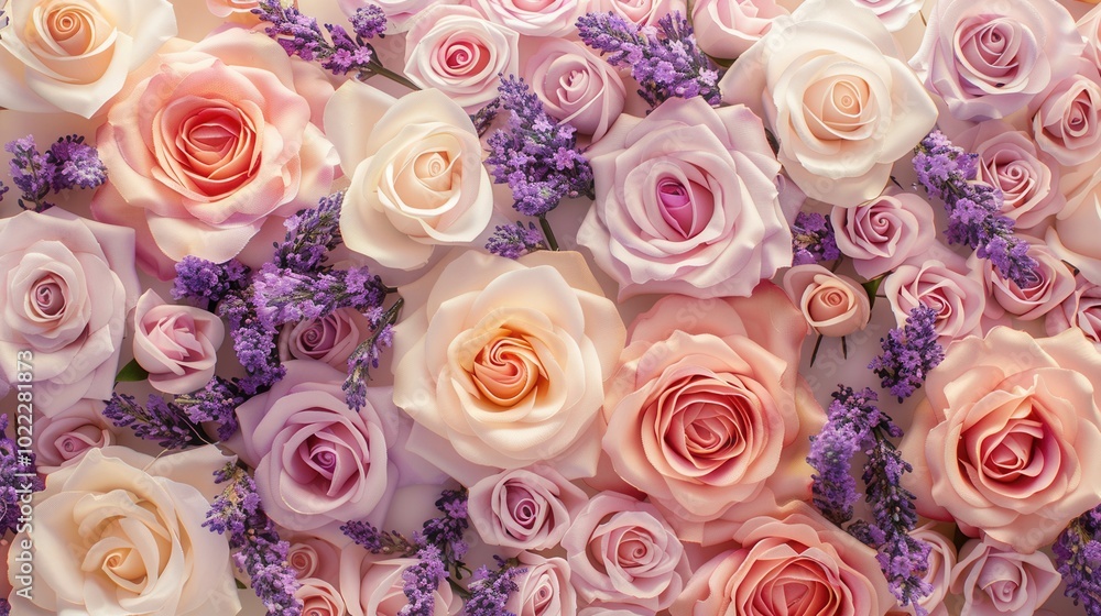 Aufkleber an elegant display of soft roses in shades of pink and lavender sprigs forms a delightful and harmon