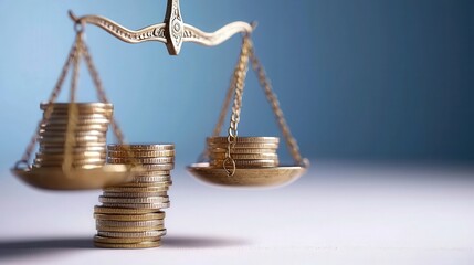 Golden Balance Scale with Coin Stacks   Financial Equilibrium Concept