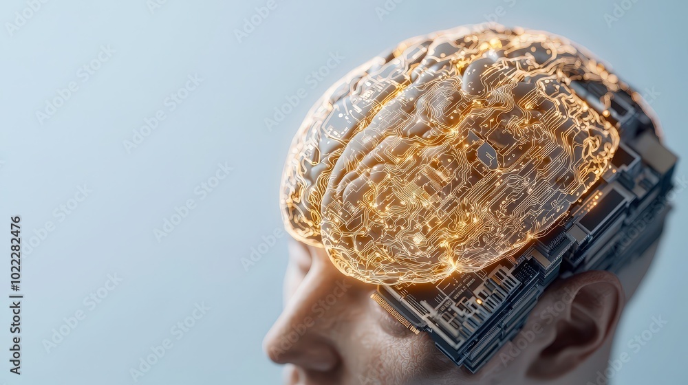 Poster human brain glowing with circuitry ai machine learning big data concept