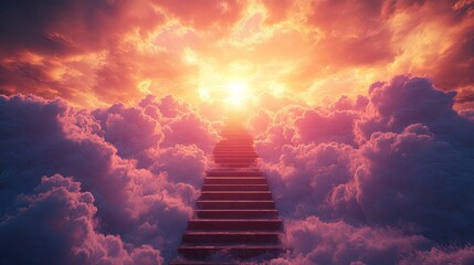 Stairway to Heaven Amidst a Crimson Sunset