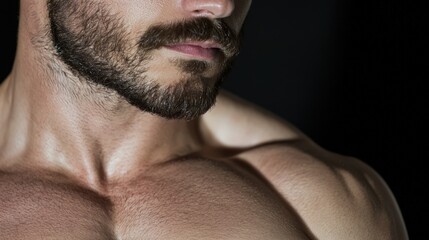 Obraz premium Muscular Man with Beard and Strong Chest Close Up
