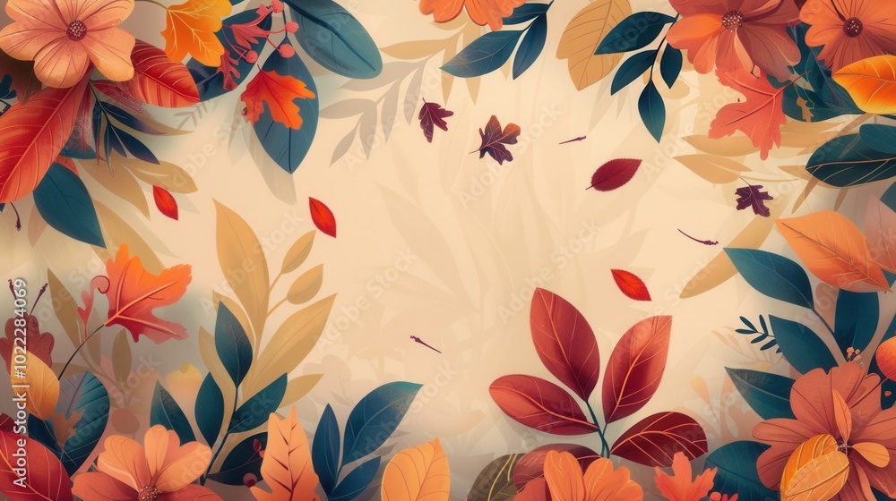 Canvas Prints A colorful arrangement showcases autumn leaves and flowers in warm shades, evoking a sense of seasonal abundance and warmth. Generative AI