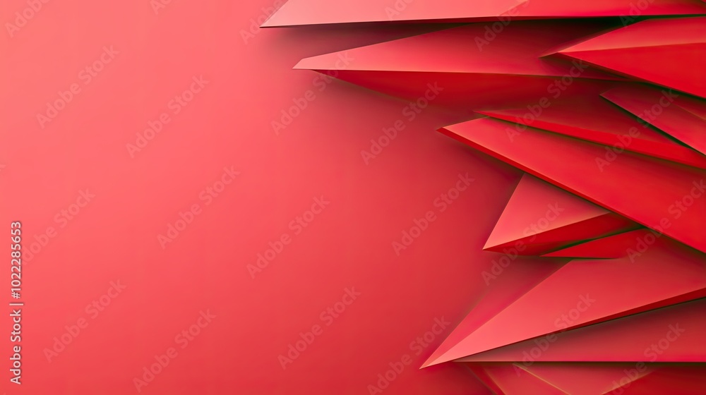 Poster a 3d red geometric background with layered polygons and shadows, giving the design a sense of depth 
