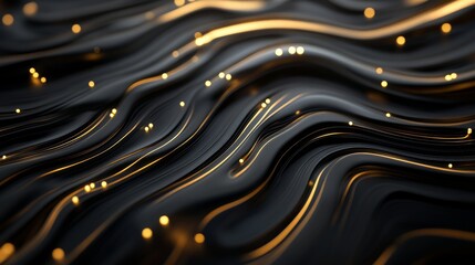 Abstract Waves with Golden Accents on Dark Background