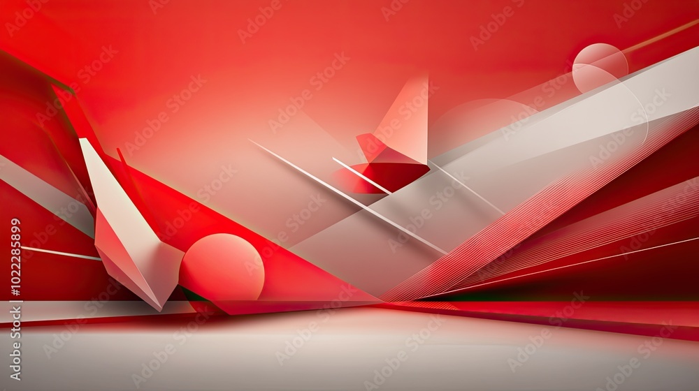 Poster a bold red geometric background with large, angular shapes and contrasting red tones, creating a str