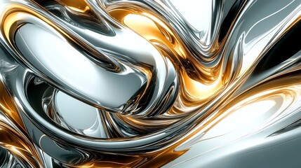 Abstract Metallic Swirl with Gold and Silver Highlights