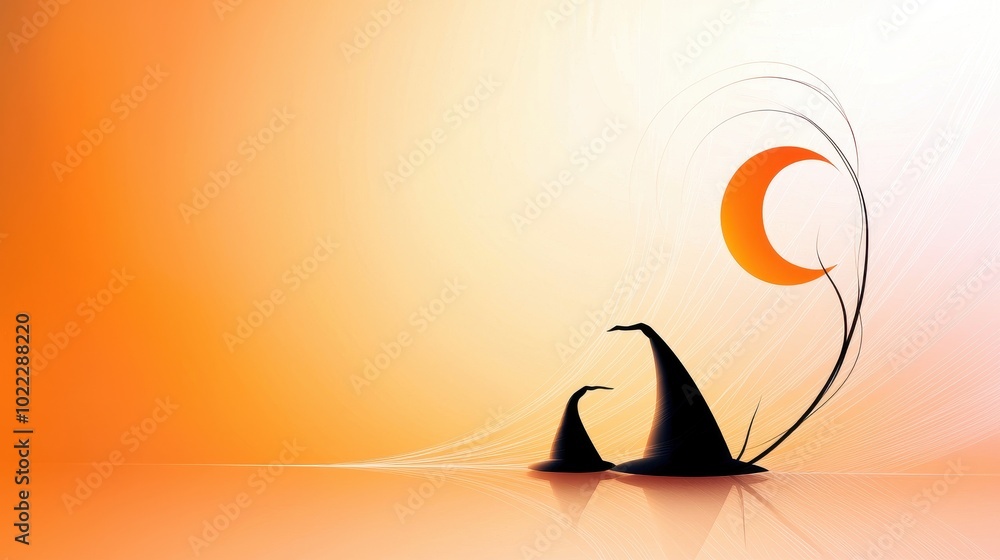 Aufkleber a minimalistic halloween abstract background with sharp, angular lines forming witch hats, moons, an