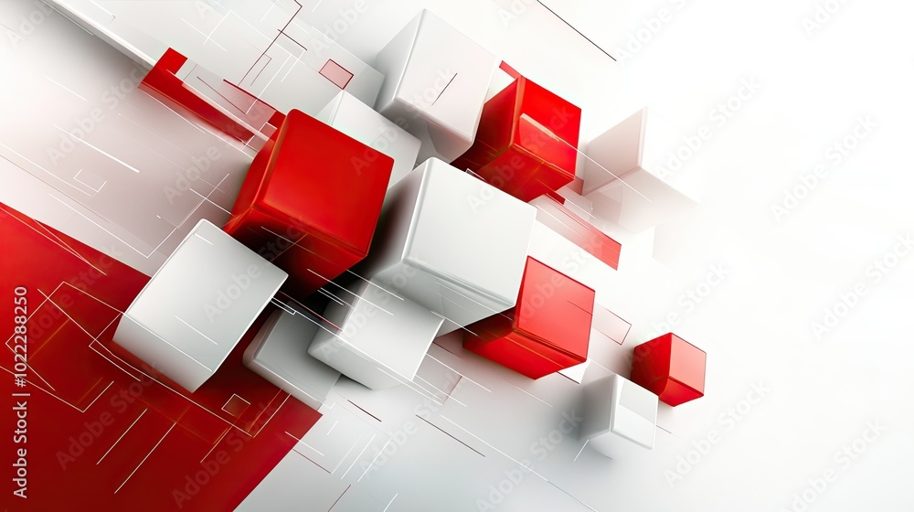 Poster a modern red geometric background with 3d cubes and sharp lines, perfect for tech or business design