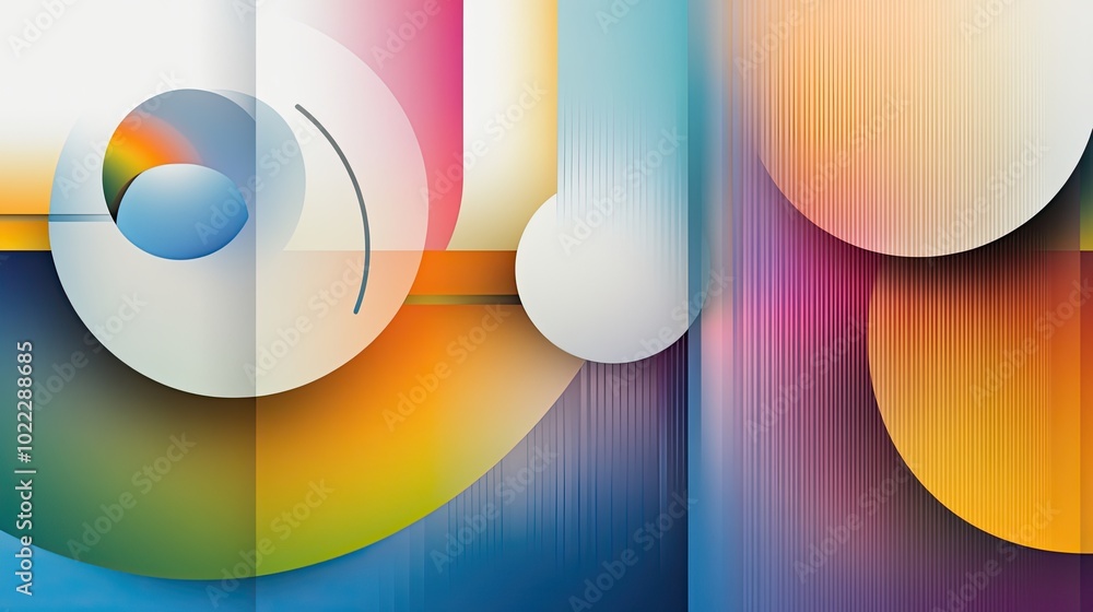 Poster a rainbow abstract background with overlapping circular shapes and bold colors, offering a playful a