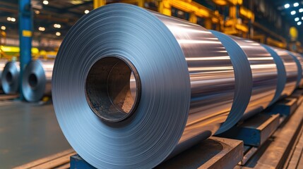 Shiny Steel Coils in Industrial Factory Setting