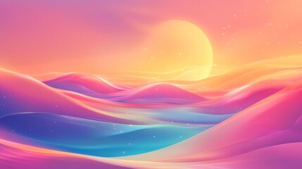 Vibrant Sunset Over Dreamy Hills in Soft Pastels