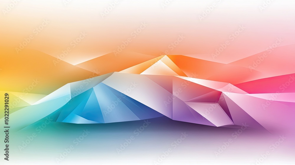 Poster a vibrant rainbow background with sharp, bright colors in geometric shapes, creating a modern and dy