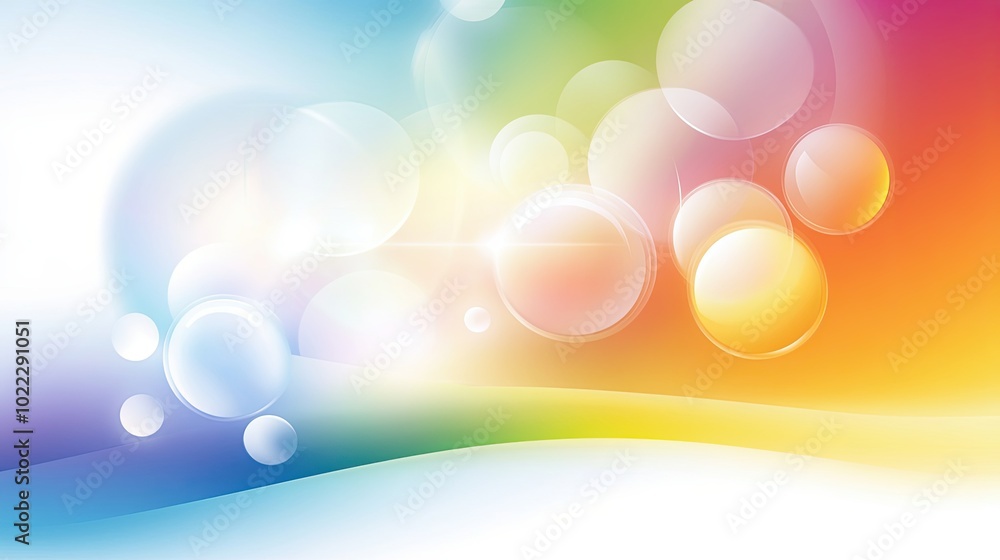 Poster a vibrant rainbow vector background with overlapping circles and soft transitions, offering a fun an