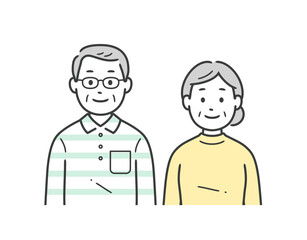Fototapeta premium 高齢男女の夫婦が並んで立っている上半身イラスト 