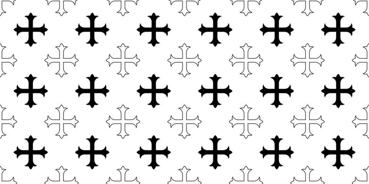 black white Cross fleury seamless pattern