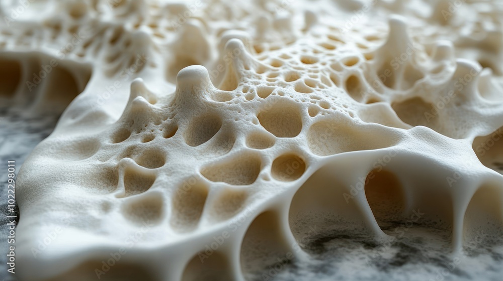 Poster close-up of textured white foam with intricate patterns.