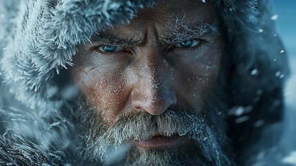 A rugged mountaineer with a determined