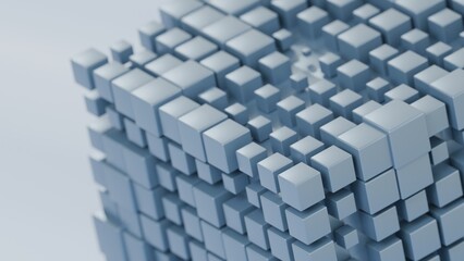 Blue cubes pattern background. Cluster of blue cubes arranged in a grid-like with different sizes. 