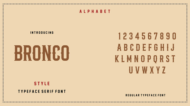 Classic College Bronco Classic Font. Classic Western Typeface Alphabet for Western Themed Logos and Branding.