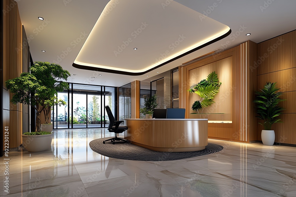 Aufkleber Simple minimalist design of a smart office space with sleek lines representing the modern work environment in tomorrowâ€™s workforce