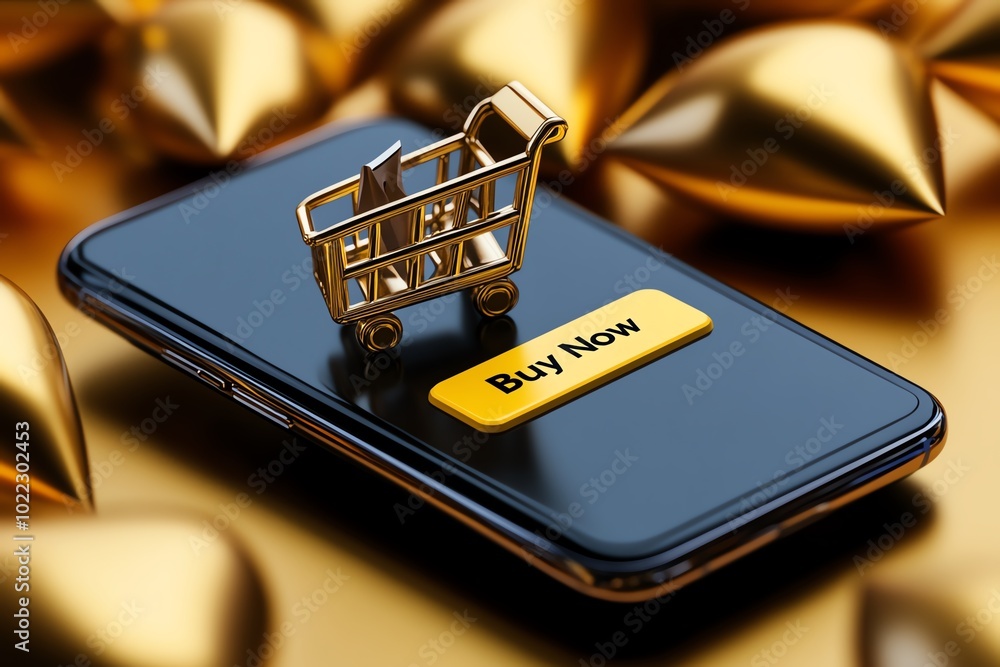 Aufkleber simple minimalist icon of a smartphone with a â€œbuy nowâ€ button, representing the ease of mobile 