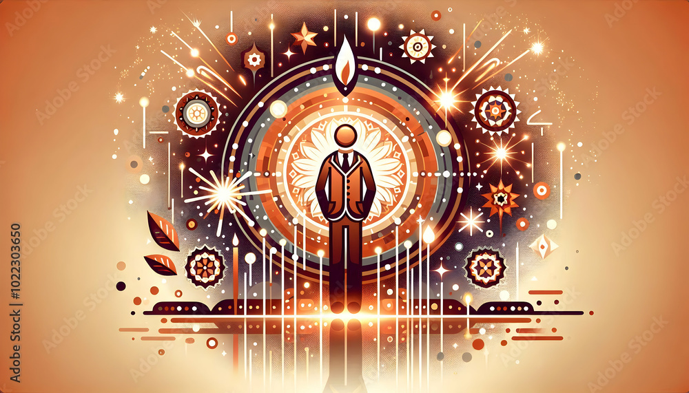 Poster flat glossy festival fireworks background with sparklers and rangoli patterns in vibrant vector illu