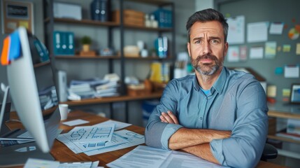 Fototapeta premium Stressed Businessman in Office Setting
