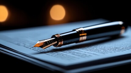 Elegant Fountain Pen on Open Notebook  Writing  Business  Literature  Communication
