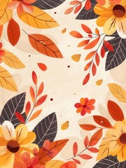 Obraz premium A rich collection of autumn leaves and flowers showcases warm hues, evoking the essence of the fall season with its vibrant palette. Generative AI