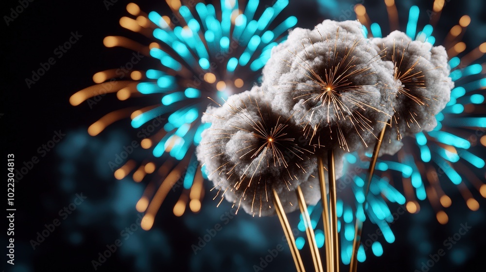Poster abstract fireworks and dandelion like objects for celebration background