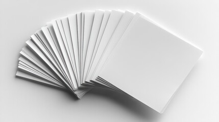 A stack of blank white sheets arranged in a fan shape.