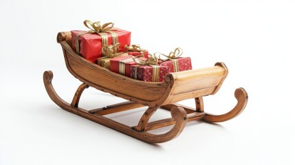 Festive Sleigh with Gifts in Motion on White Background