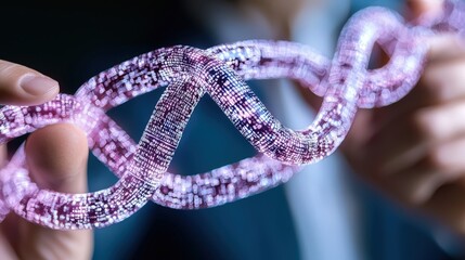 Human Hand Holding Digital DNA Strand  Genetic Code  Biotechnology  Science  Research  Hea