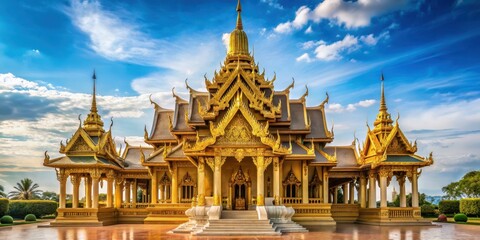 Fototapeta premium Temple in Bangkok, Thailand with intricate golden architecture and ornate decorations, Buddhism, religion