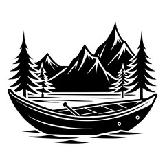 Canoe Boat Mountain Cut File Outdoor Canoeing Vector Graphic Silhouette