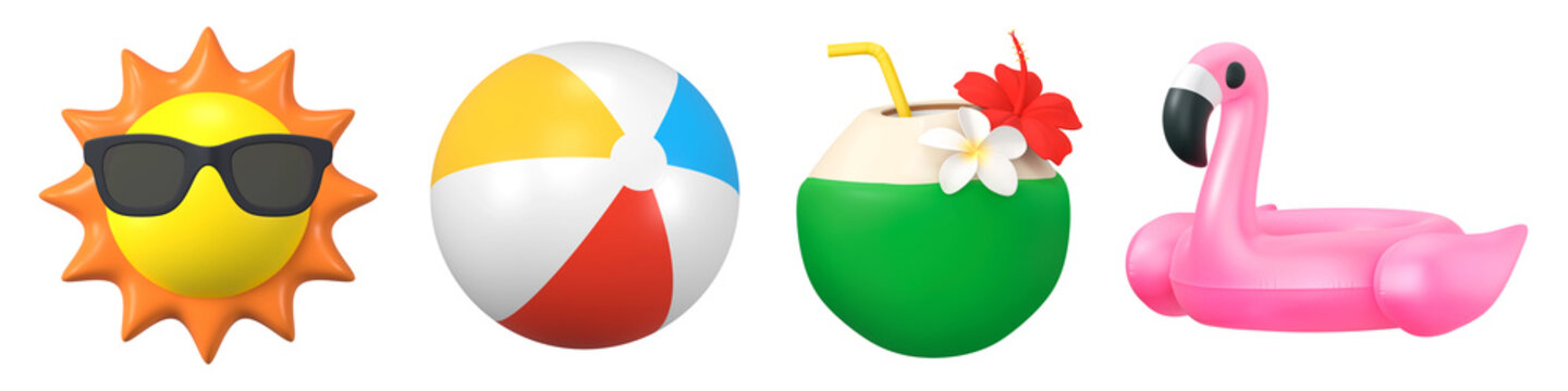 3d summer png cut out element set