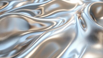 Obraz premium A fluid metallic silver backdrop with a smooth abstract liquid appearance.