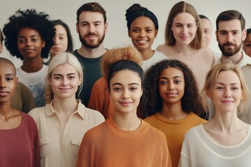 Obraz premium Diverse community gathering showcasing individuals from various backgrounds smiling together in a bright indoor setting