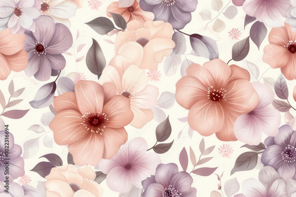 Poster Soft pastel floral designs fill the space with elegance, ideal for enhancing home decor or crafting projects in spring. Generative AI