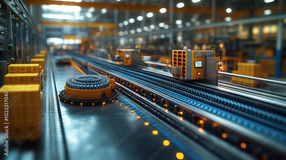 Poster automated conveyor system in a warehouse for efficient logistics.
