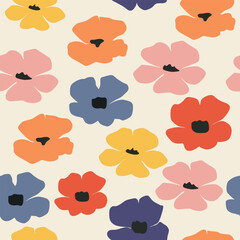 Floral Seamless Pattern. Colorful Flower Seamless Pattern design. Trendy floral pattern. Groovy flower. vector illustration.