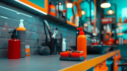 Professional Grooming Station with Tools and Products