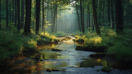 Forest Stream in Sunlight